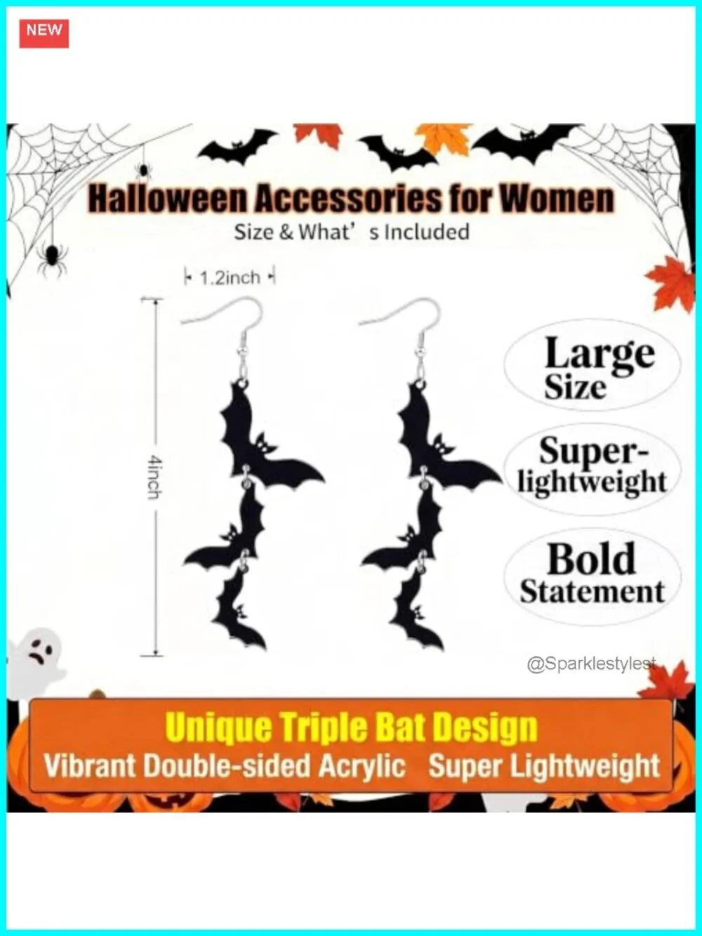 Dangle Triple Bat Acrylic Earrings Witch Halloween Costume Accessories